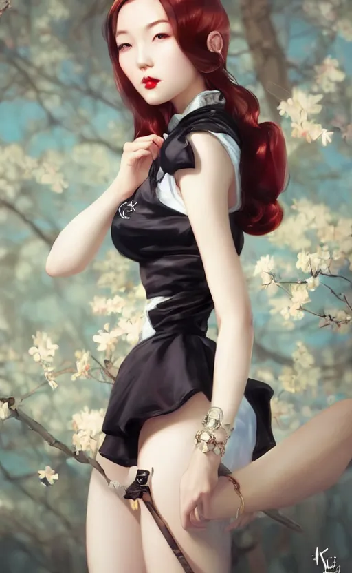 Image similar to a pin up and beautiful fashion charming dreamlke korea girl with lv jewelry, character art, art by artgerm lau and kyoung hwan kim and and ilya kuvshinov and john singer sargent, hyperdetailed, 8 k realistic, symmetrical, frostbite 3 engine, cryengine, dof, trending on artstation, digital art