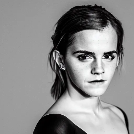 Image similar to Emma Watson in Kill Bill, Fujifilm X-T3, 1/1250s at f/2.8, ISO 160, 84mm, 8K, RAW, symmetrical balance, Dolby Vision, HDR, Luminar AI
