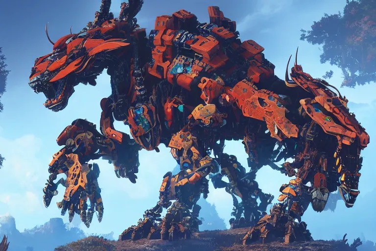 Image similar to fireclaw machine mecha animal beast robot of horizon forbidden west horizon zero dawn bioluminiscence global illumination ray tracing hdr fanart arstation by sung choi and eric pfeiffer and gabriel garza and casper konefal