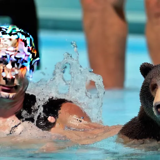 Image similar to putin bathes in a pool with bears