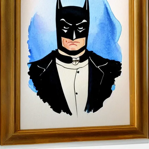 Prompt: a portrait of Batman painted aquarelle in victorian style