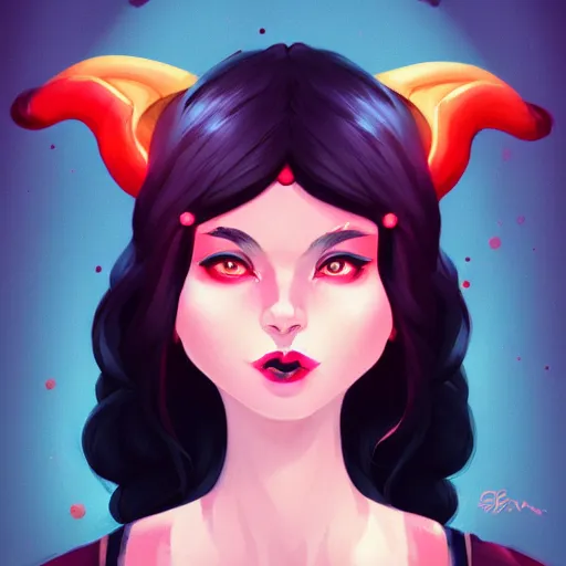Prompt: a beautiful devil woman with horns by Lois Van Baarle and Sam Yang and Ross Tran and SamDoesArts and RossDraws, symmetrical portrait, trending on ArtStation