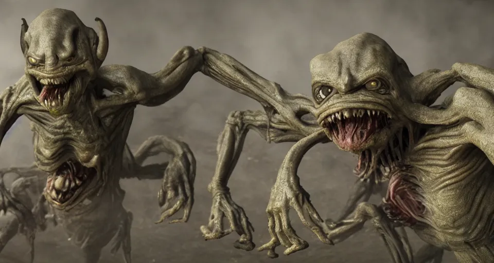 Prompt: still from a horror movie of grotesque alien lunging towards the camera, highly detailed, 85MM, horror movie scene, unreal engine, octane render, natural light outside