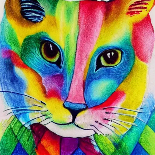 Image similar to a rainbow cat riding a horse