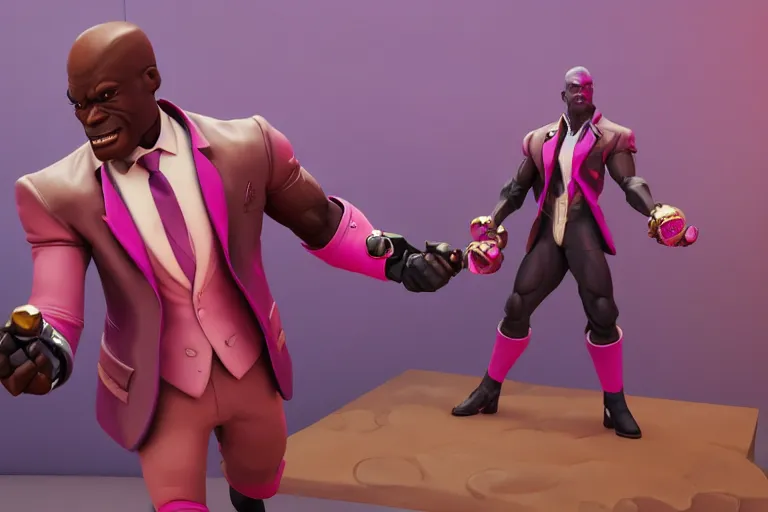 Image similar to doomfist, pink blazer, overwatch game, digital art, high detailed, unreal engine, artstation, 3 d render