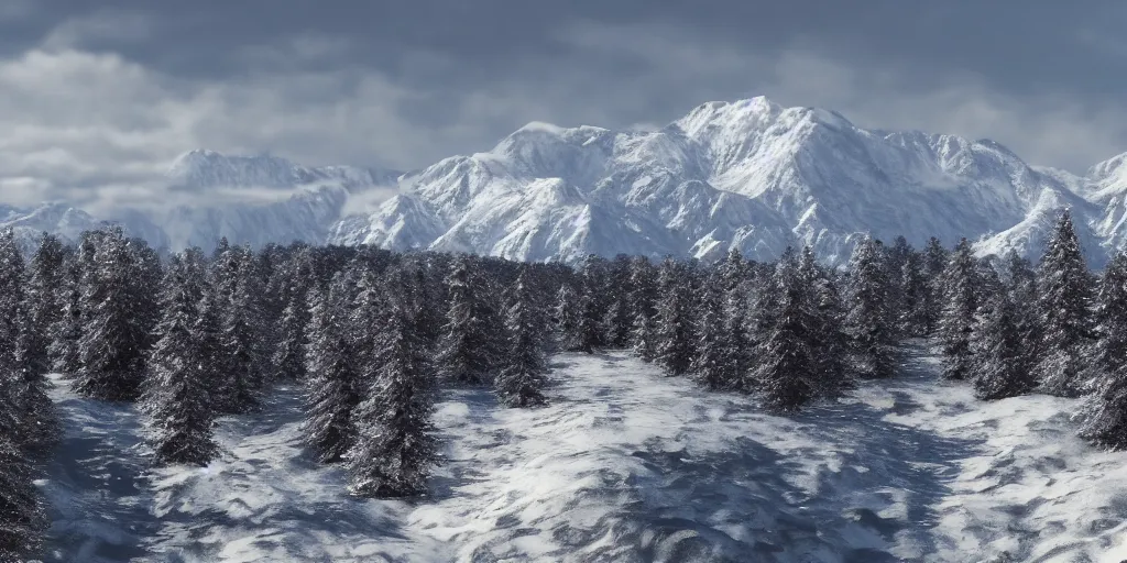 Image similar to spare parts, snowy mountains at background, realistic, 8 k