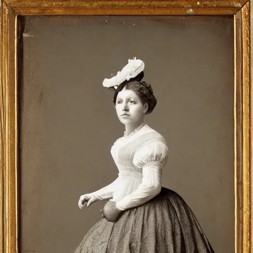 Image similar to a victorian portrait of a rabbit wearing a white dress