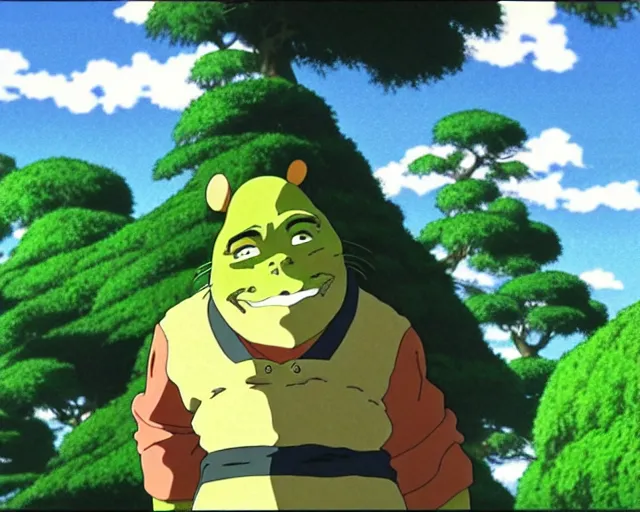 Prompt: anime fine details portrait of shreck, bokeh. anime masterpiece by studio ghibli. 8 k, sharp high quality classic anime from 1 9 9 0 in style of hayao miyazaki