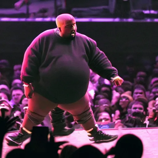 Prompt: morbidly obese kanye west performing at a concert