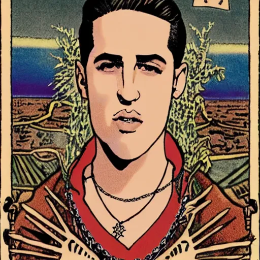 Image similar to G-Eazy in Thoth tarot deck, style of Lady Frieda Harris, 4K
