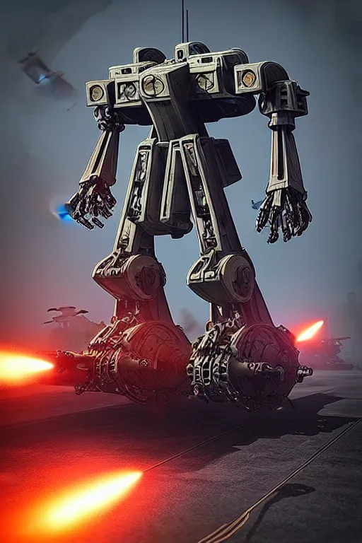 Prompt: “ mecha ww 1 in war thunder game. front on, symmetrical. industrial design. good design award, innovative product concepts, most respected design, amazing depth, glowing, 3 d octane cycle unreal engine 5, volumetric lighting, cinematic lighting, cgstation artstation concept art ”