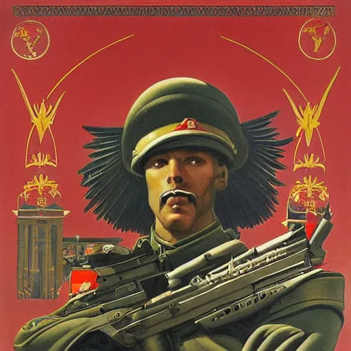 Image similar to a detailed and complex, highly detailed, intricate, elegant, concept art, soviet propaganda poster depicting a dromaius in military uniform. marxism - leninism. painting by irakli toidze,