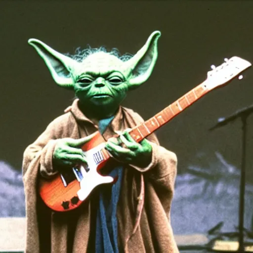 Image similar to yoda performing at woodstock