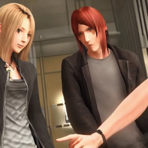 Image similar to a still of from the movie lost in translation crossover with the game final fantasy viii