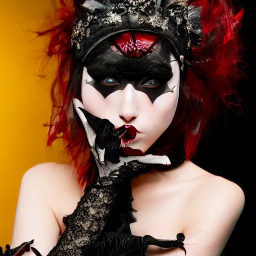 Image similar to vampire fashion show, eccentric looks, dramatic high resolution photograph