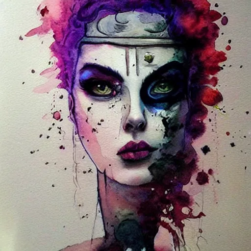 Prompt: woman portrait made out of watercolor paint, beautiful, cyborg, tim burton comic book art