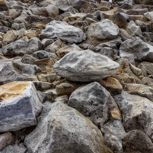 Image similar to stone quarry bottom-up view of dirty stones in a quarry of different fractions in the evening light ultra detailed by Emmanuel Lubezki, golden hour, atmospheric lighting, 8k resolution, best color graded, vray beautiful, hyper-realistic render W 1920 H 1080