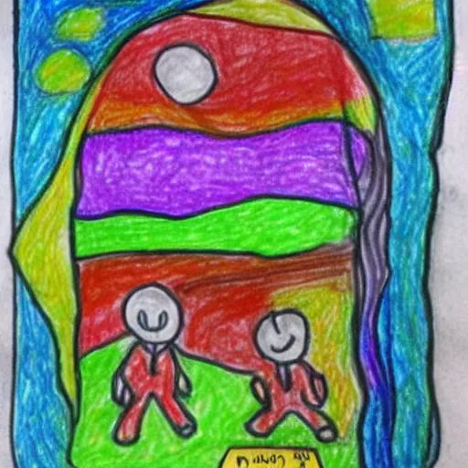 Prompt: kindergartener drawing of an lsd trip