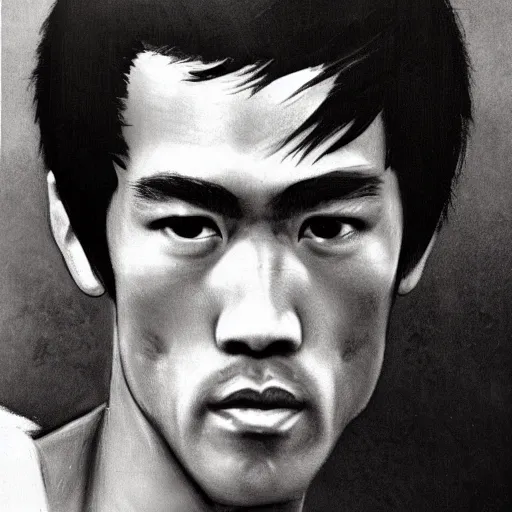 Image similar to a portrait picture of a 60 year old Bruce Lee,