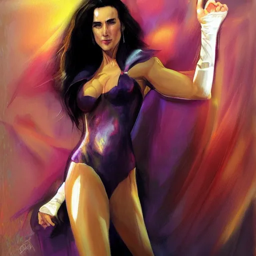 Image similar to a portrait painting of Jennifer Connelly as diva by Stjepan Sejic