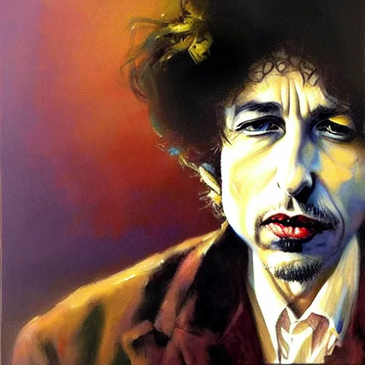 Image similar to caricature portrait of bob dylan, detailed face, detailed painting, epic lighting, by ilya repin, phil hale and kent williams