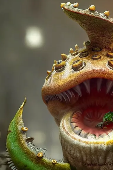 Image similar to very very intricate photorealistic photo of a piranha plant in an episode of game of thrones, photo is in focus with detailed atmospheric lighting, award - winning details