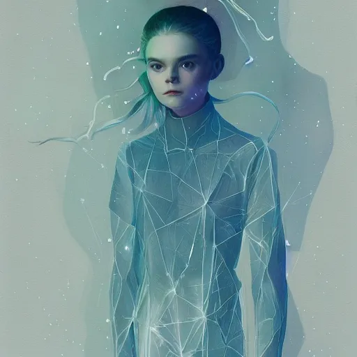 Image similar to Elle Fanning in bioluminescent transparent ghostly armor picture by Sachin Teng, asymmetrical, dark vibes, Realistic Painting , Organic painting, Matte Painting, geometric shapes, hard edges, graffiti, street art:2 by Sachin Teng:4