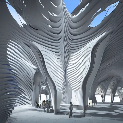 Prompt: mosque by zaha hadid fantasy world