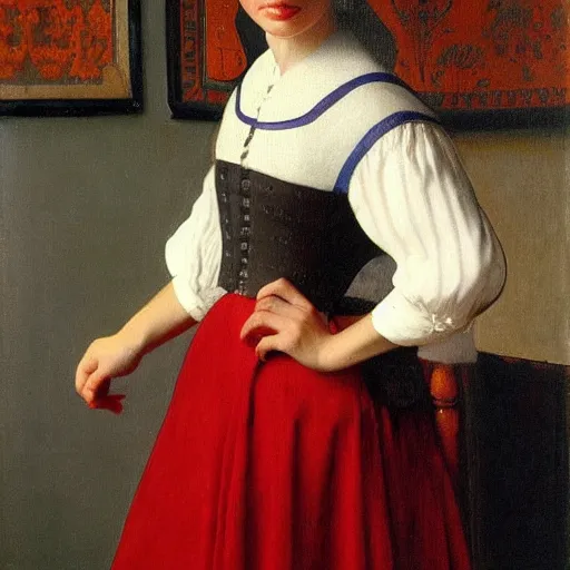 Image similar to detailed portrait of jacinda ardern as an 1890s milkmaid painted by vermeer