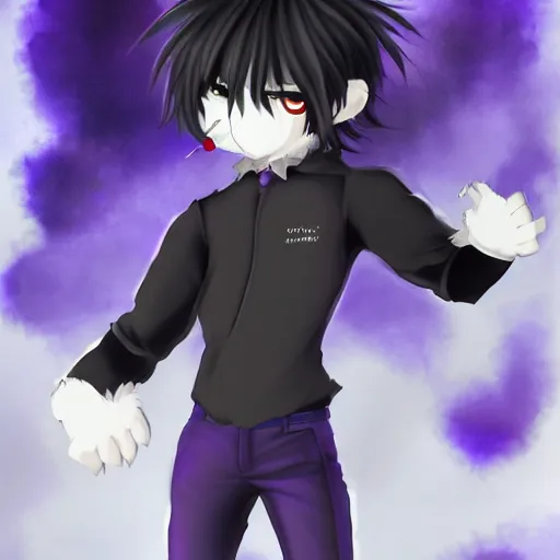 Prompt: a anime style digital art of a purple fur gorilla wearing a black suit, black pants, black shoes and a black, trending on arstation, ilya kuvshinov