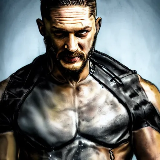 Image similar to Tom Hardy in wolverine suit Digital art 4K quality Photorealism