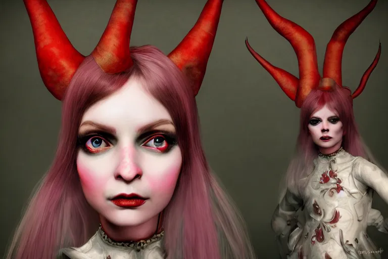 Image similar to pretty demon girl with horns photograph in the style of ray caesar, colorful, realistic, 8 k,