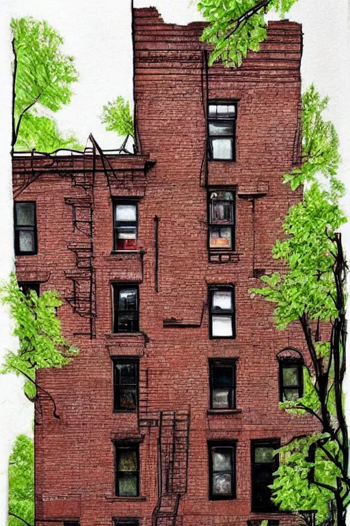 Image similar to (((((a ramshackle manhattan brick brownstone deep in the forest))))) by Hethe Srodawa!!!!!!!!!!!!!!!!!!!!!!!!!!!