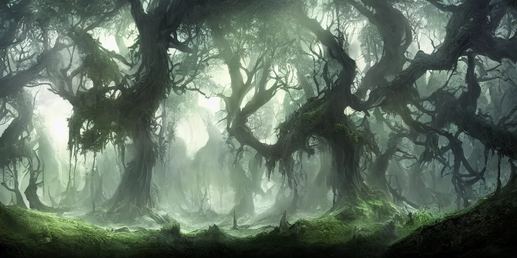 Image similar to beautiful matte painting of a fantasy forest