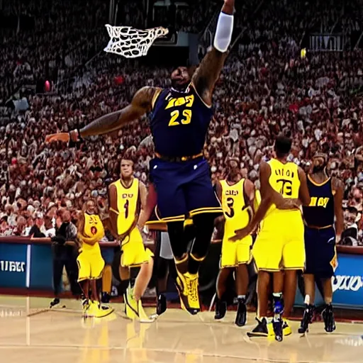 Prompt: lebron james dunking