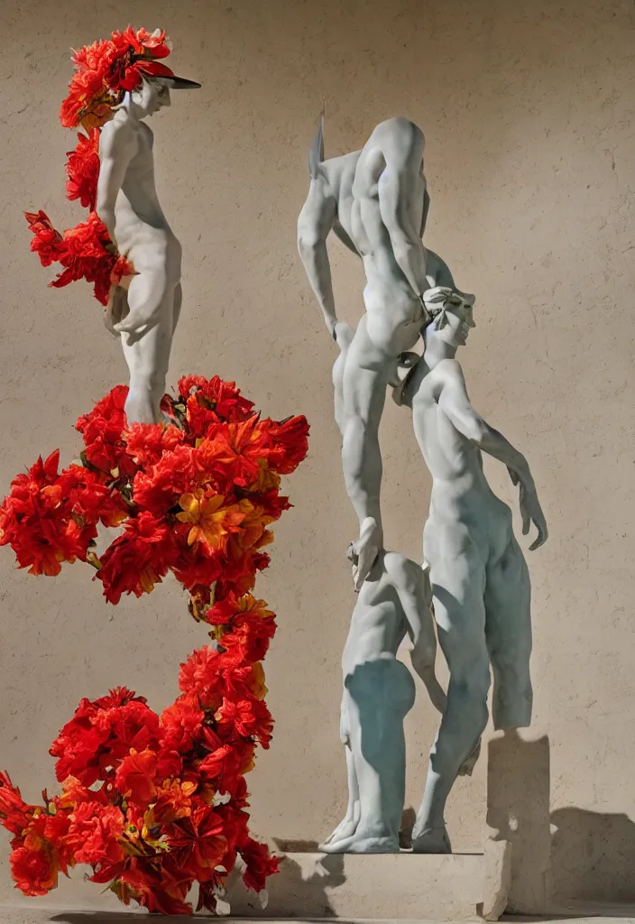 Prompt: a cowboy turning into blooms. tropical sea slugs, tractor tires. complementary colors. national geographic. 8 k, rendered in octane, smooth gradients. sculpture by antonio canova. red accents. by slim aarons, by zhang kechun, by lynda benglis