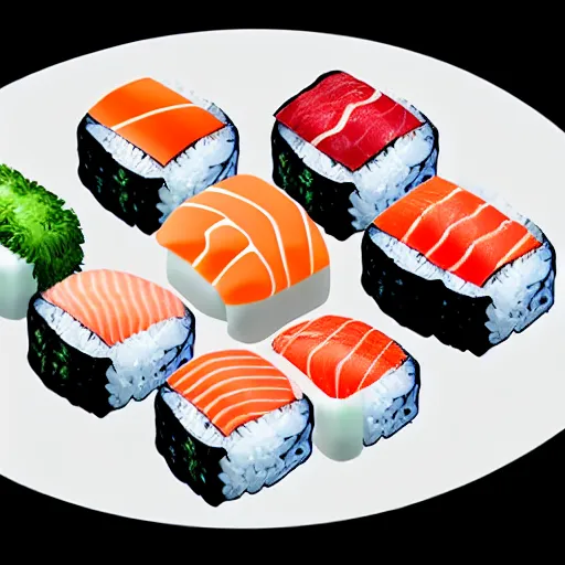 Prompt: a computer made from sushi, 4 k photorealistic