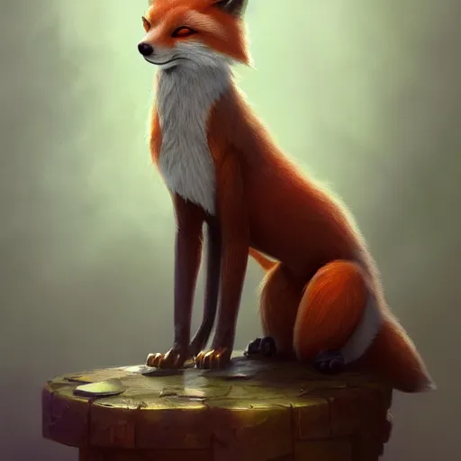 Prompt: an anthropomorphic fox wearing a t-shirt and leans, sitting on a couch, 8k resolution matte fantasy painting, cinematic lighting, DeviantArt, Artstation, Jason Felix Steve Argyle Tyler Jacobson Peter Mohrbacher