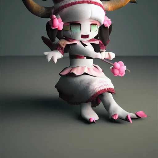 Prompt: cute fumo plush of a ram girl casting a summoning spell, witch, focus, horns, bokeh, vray