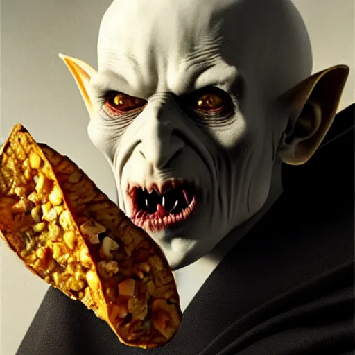 Prompt: nosferatu!!! eating!!! a bag of chips!!, model pose, ultra realistic, concept art, intricate details, highly detailed, photorealistic, octane render, 8 k, unreal engine octane render art by artgerm and greg rutkowski and alphonse mucha