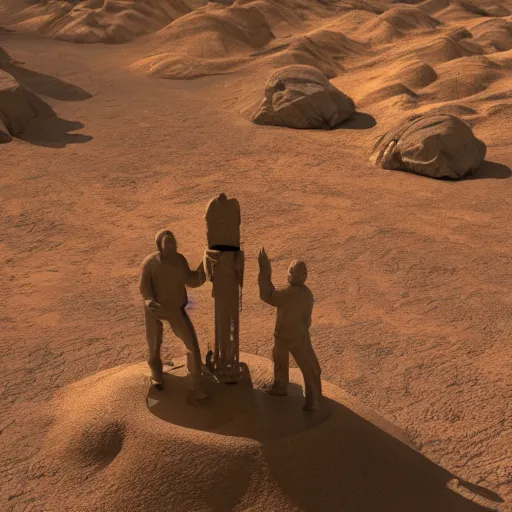 Prompt: a photo of mao zedong's sculpture on mars a made of resin, dramatic lighting, unreal engine 5 highly rendered, radiant light, detailed and intricate environment, wide angle, cinematic lighting