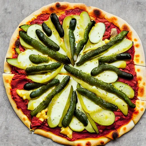 Prompt: a pickle and bean pizza