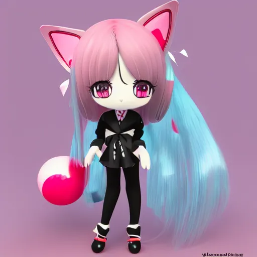 Prompt: cute fumo plush of a popstar cat girl, anime girl, idol, tomboy, artstation, bubblegum pop, vray