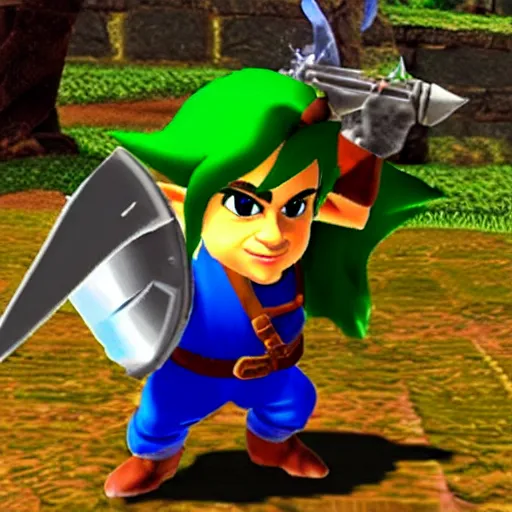 Prompt: Danny DeVito as Link in Ocarina of Time