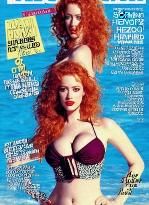 Image similar to christina hendricks and amber heard hybrid on the cover of swimsuit illustrated 1 9 9 0,