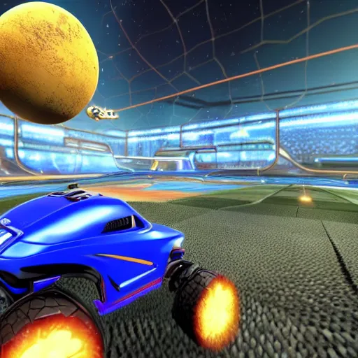 Image similar to photo of rocket league on the moon realistic