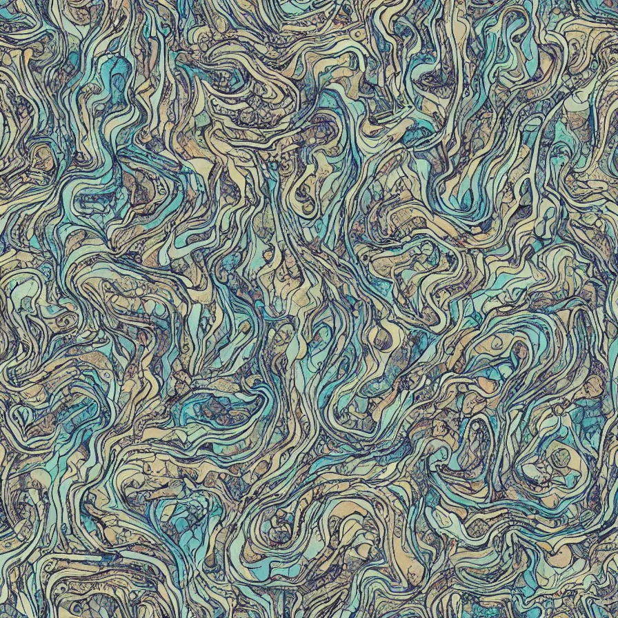 Image similar to beautiful and artistic mycelium on a fantastic planet and unusual critters of the ocean, highly detailed, seamless tiling pattern with optical illusion