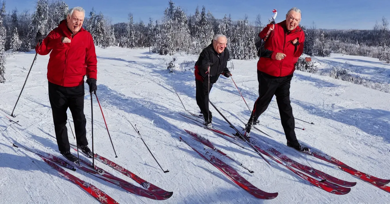 Prompt: czech president milos zeman enjoy time on cross - country skiing, photorealism, super detail, composition