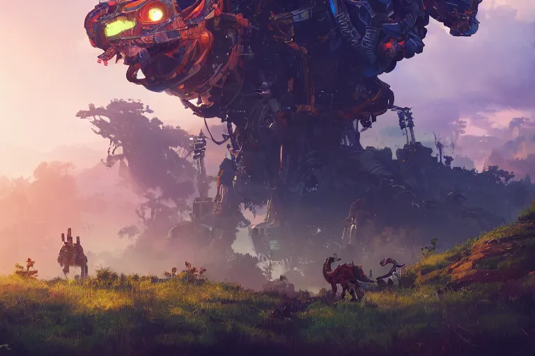 Image similar to watcher machine mecanical creature robot of horizon forbidden west horizon zero dawn radiating a glowing aura global illumination ray tracing hdr fanart arstation by ian pesty and alena aenami artworks in 4 k