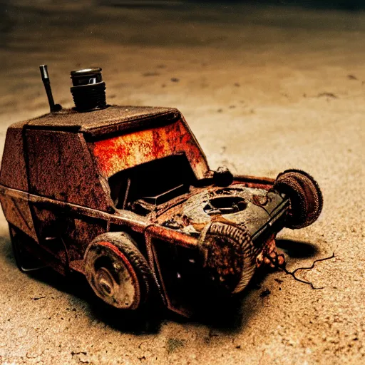 Image similar to old rusty droid, dramatic beautiful lighting, 8k photgraphy, codachrome, 50mm f1.8, macro